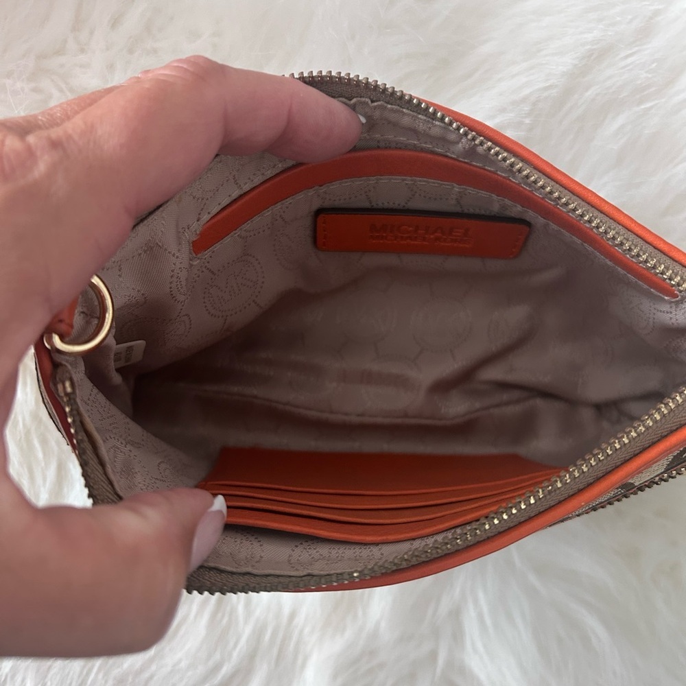 Michael Kors Tan and Orange Logo Wristlet - Picture 8 of 10
